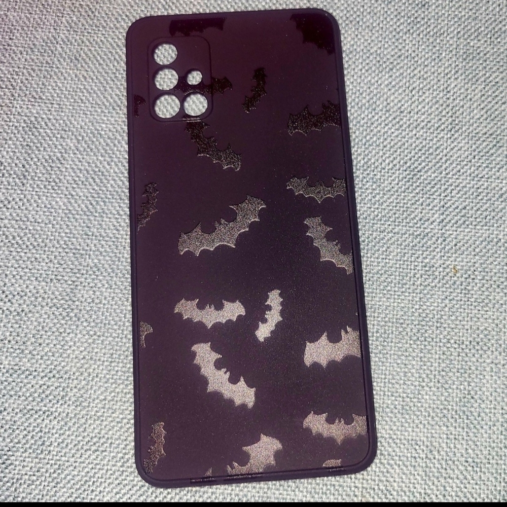Super Cute and Spooky Kawaii All-Black Phone Case w Gloss Bats for Galaxy A51